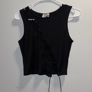 Princess Polly Black Lace-Up Cutout Crop Top